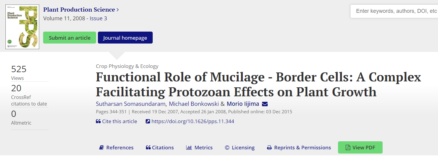 Functional Role of Mucilage - Border Cells: A Complex Facilitating Protozoan Effects on Plant Growth